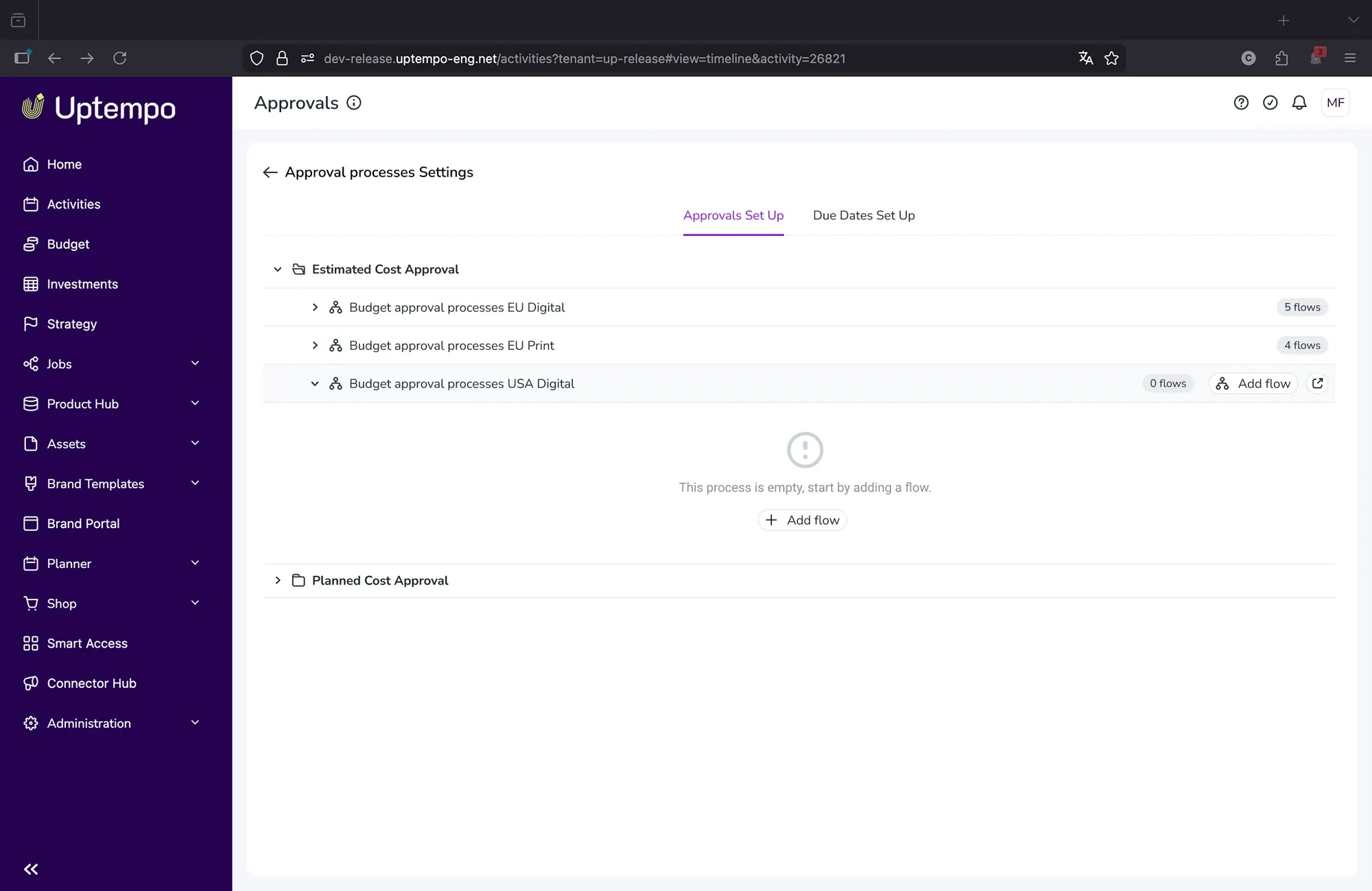 Uptempo approval-workflow prototype screen