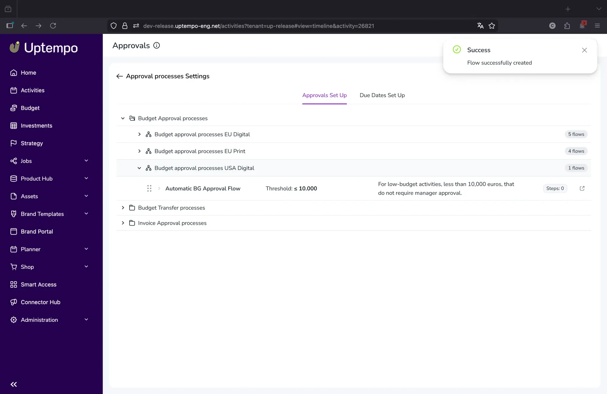 Uptempo approval-workflow prototype screen