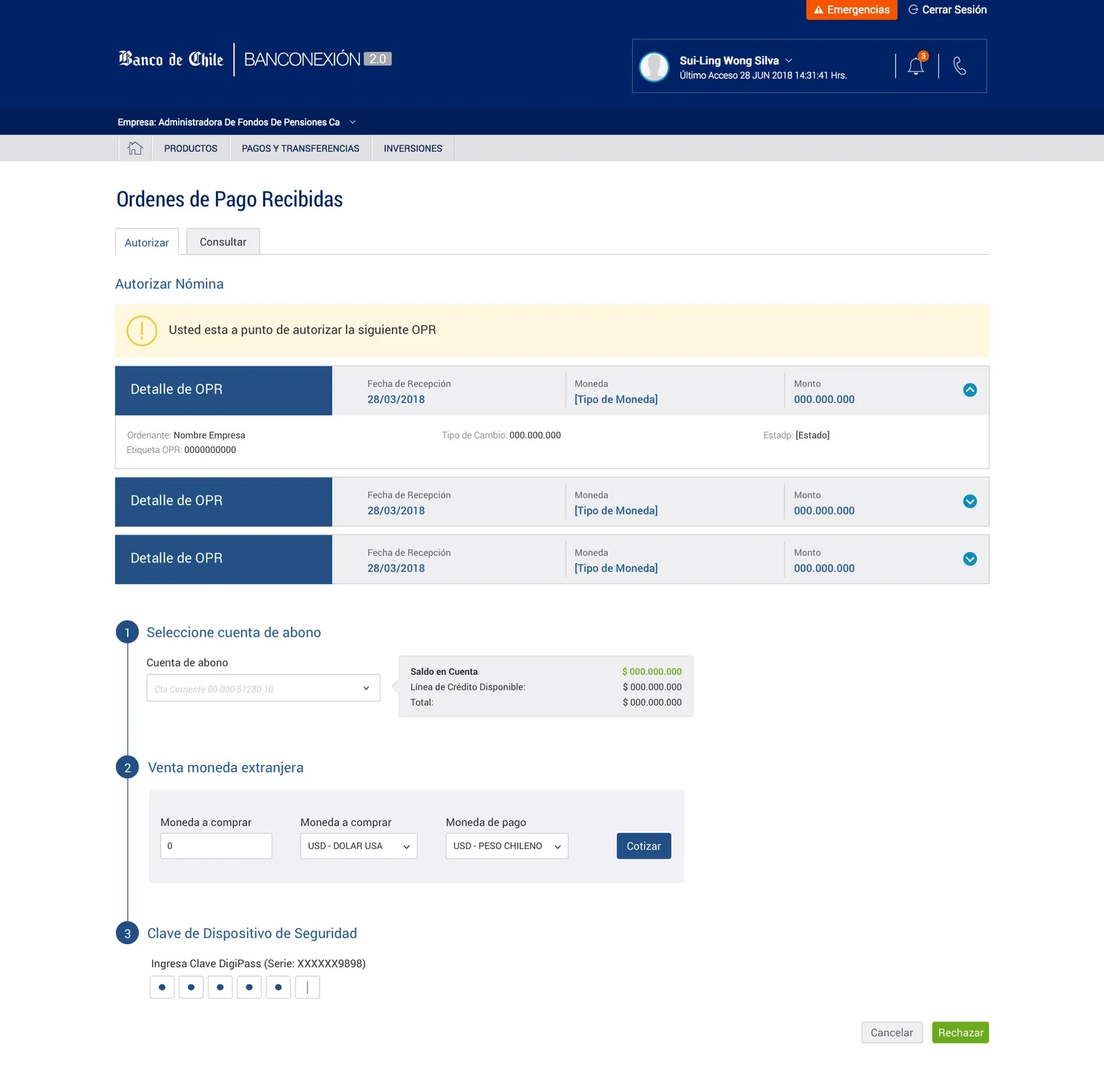 Authorization and approval screen