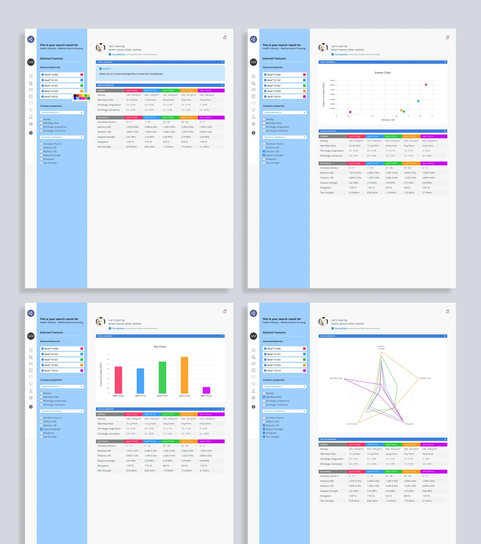 Material comparison feature prototype