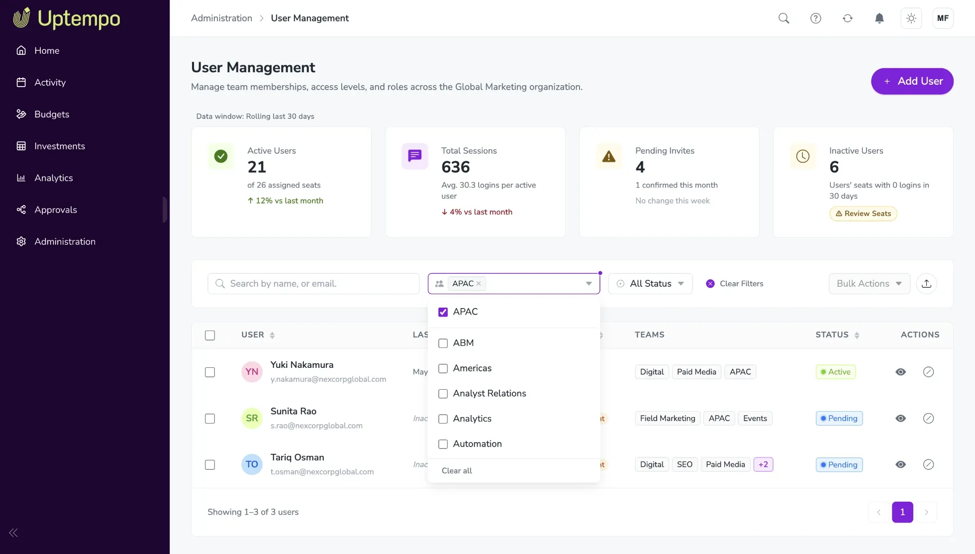 Filter by team members' interactions