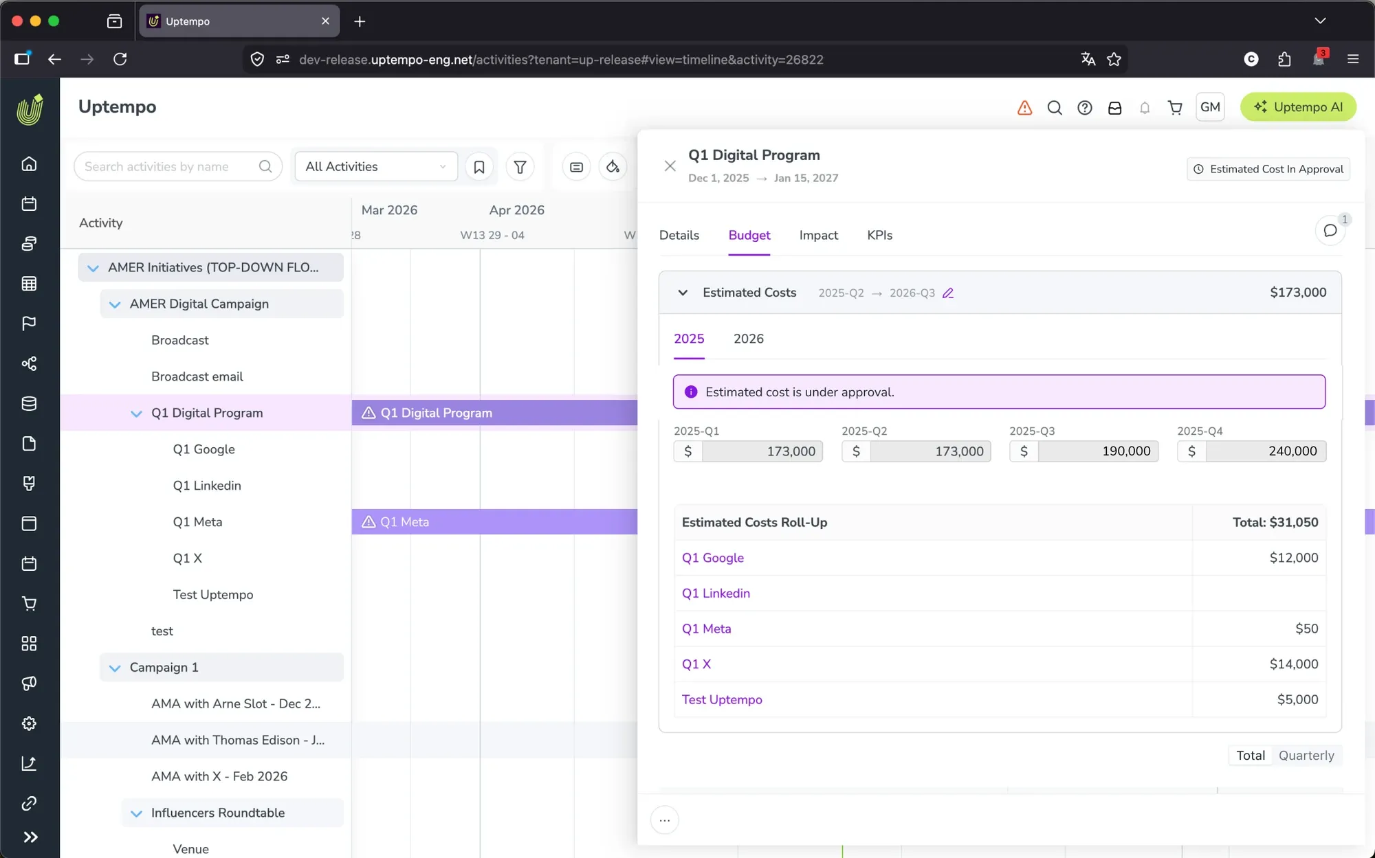 Activity screen showing approval status in place