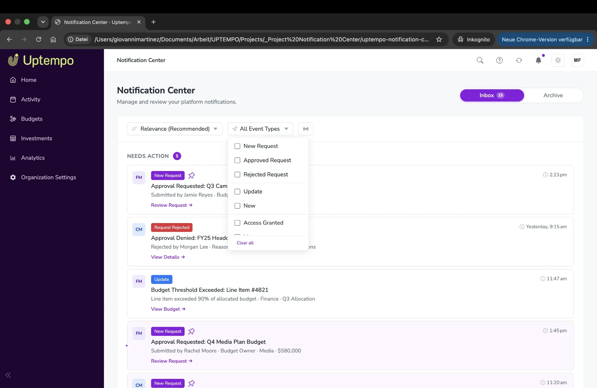 Filter by system events