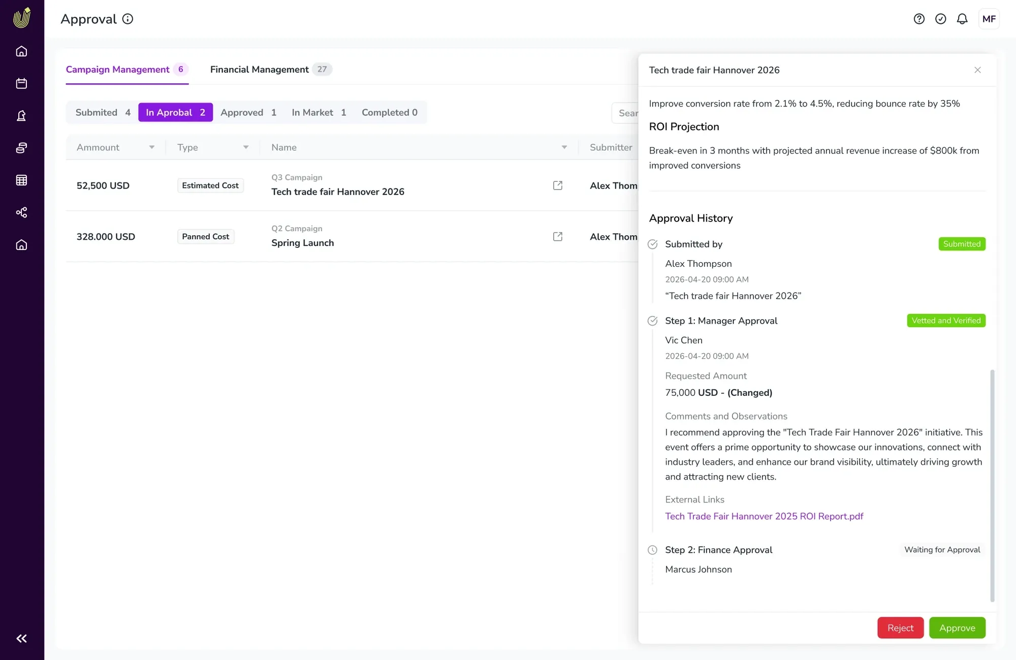 Audit log screen showing a request's full history
