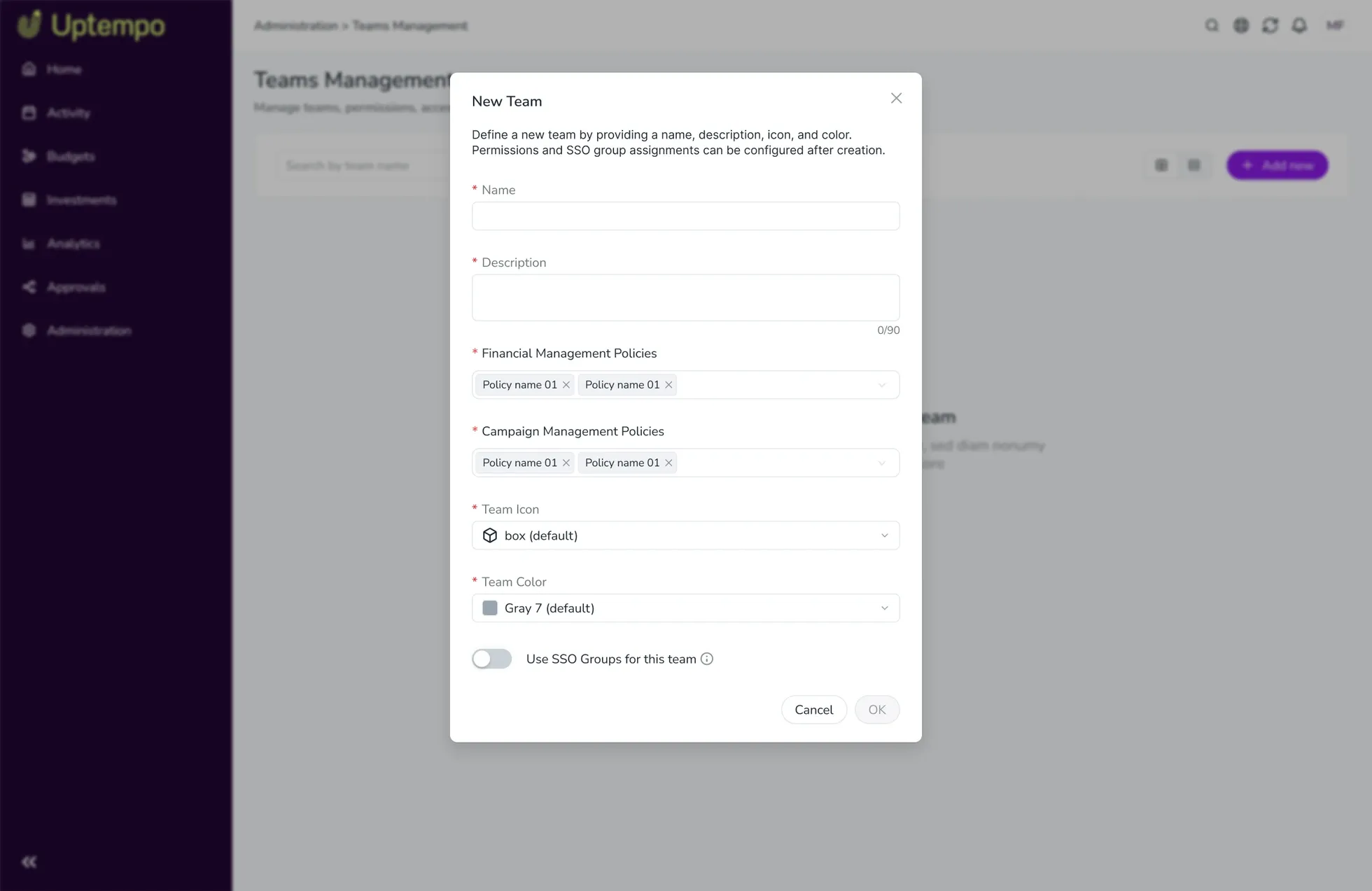 New team pre-filled with existing roles and permissions