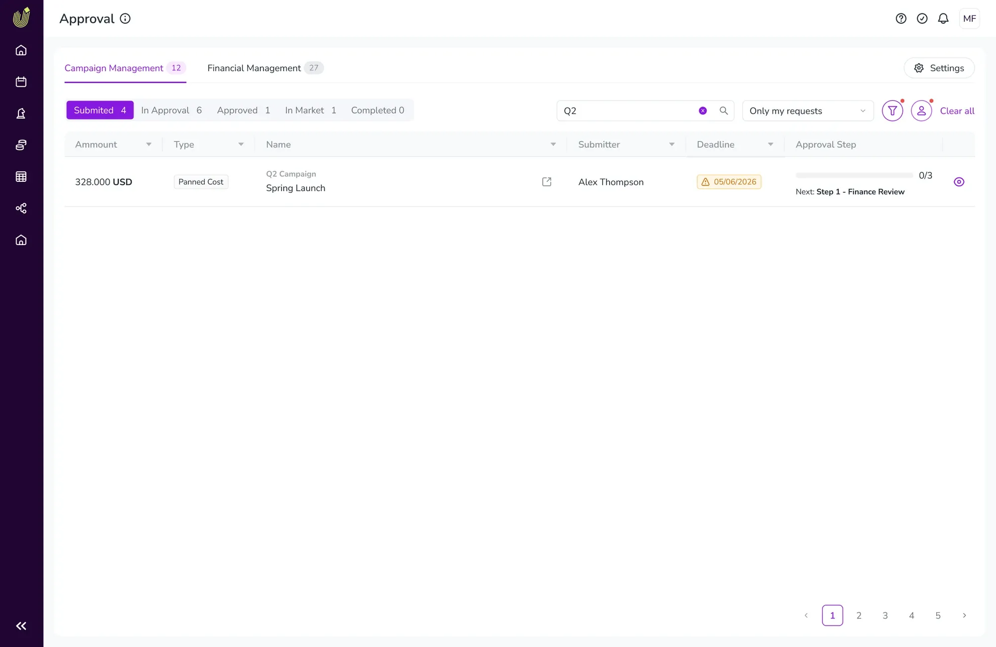 Inbox screen combining search and filters