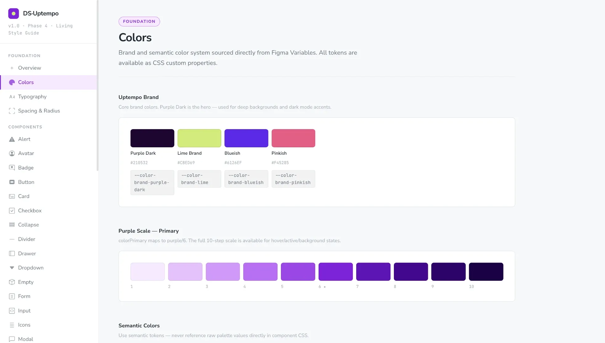 Design tokens and variables imported into the codebase