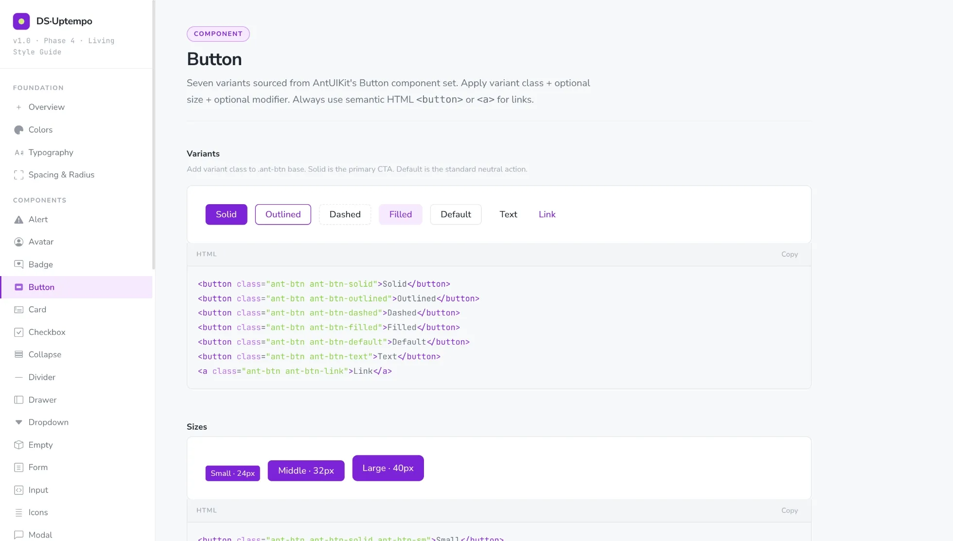 Button components hard-coded from Figma with all variants