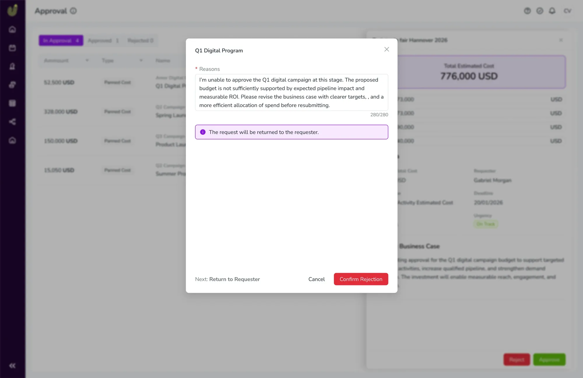 MVP approval process screen